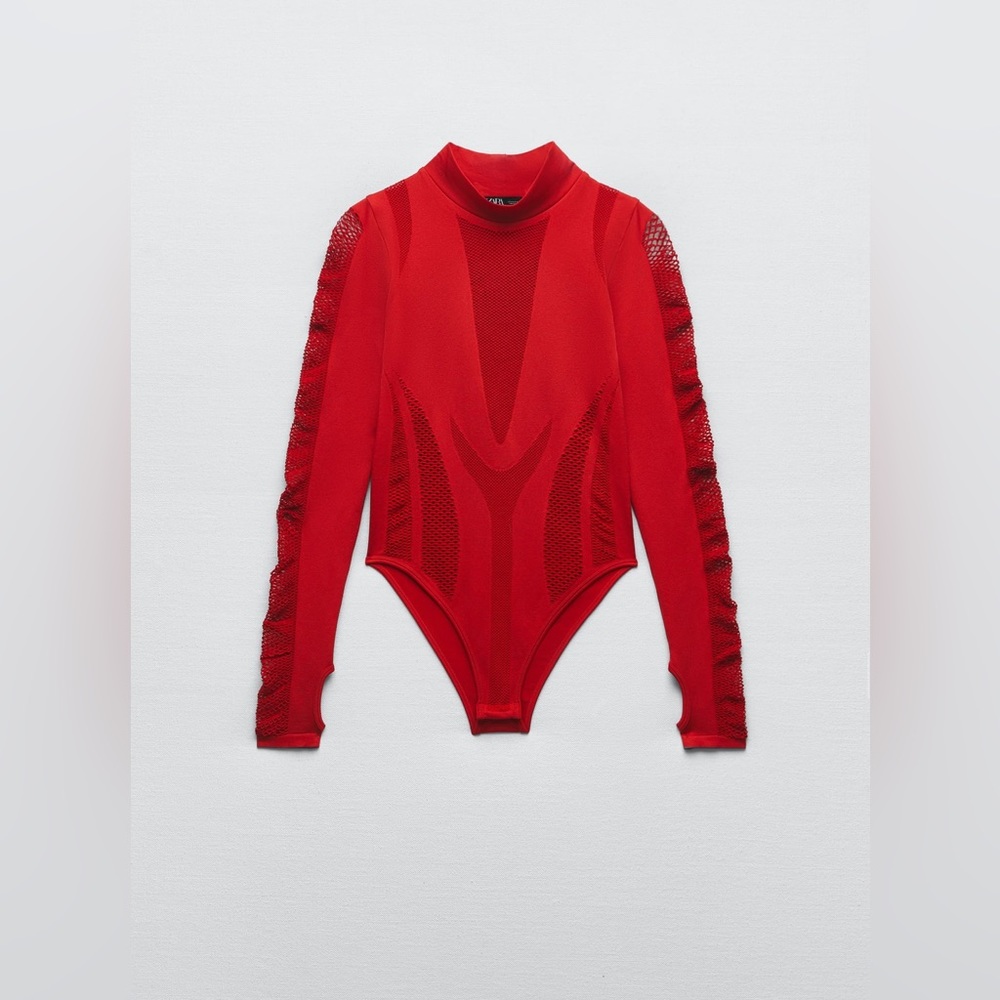 Zara ❤️❤️❤️ Red - MESH BODYSUIT - Sz S/XS -NWT
